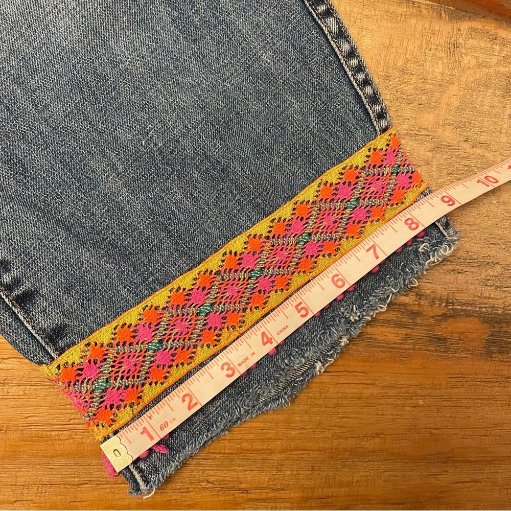 J. Crew Mid-Blue Cropped Jeans with Colorful Embroidered Hem - Picture 10 of 16